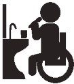 Pictogramme d'une personne en fauteuil roulant faisant sa toilette